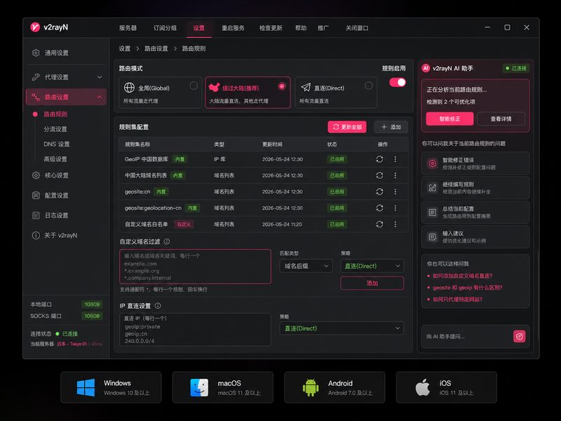 v2rayN 路由分流与速度优化技巧